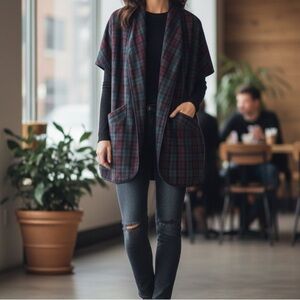 Talula (Aritzia) Plaid Open Front Shorts Sleeve Wool Blend Jacket